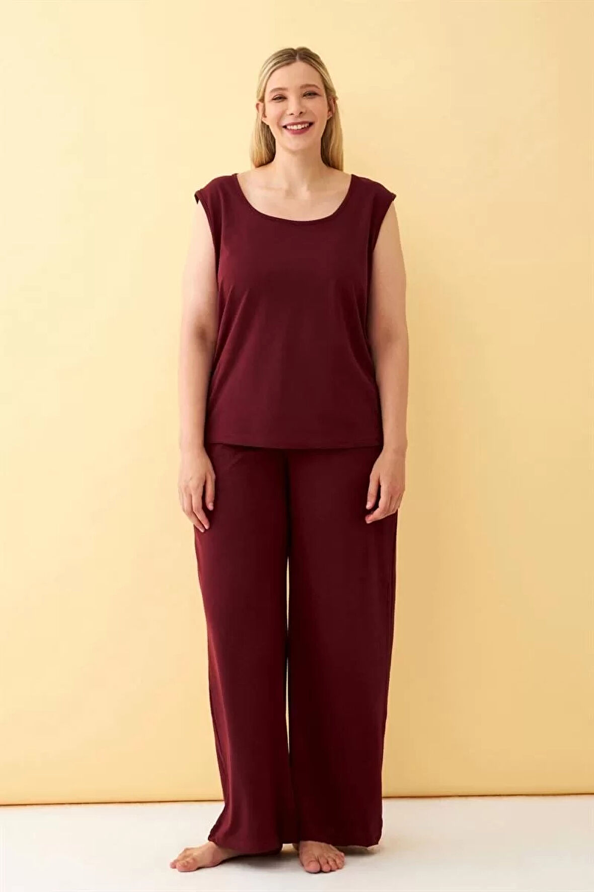 Moda Kadın Bordo Büyük Beden Penye Alt Üst Takım