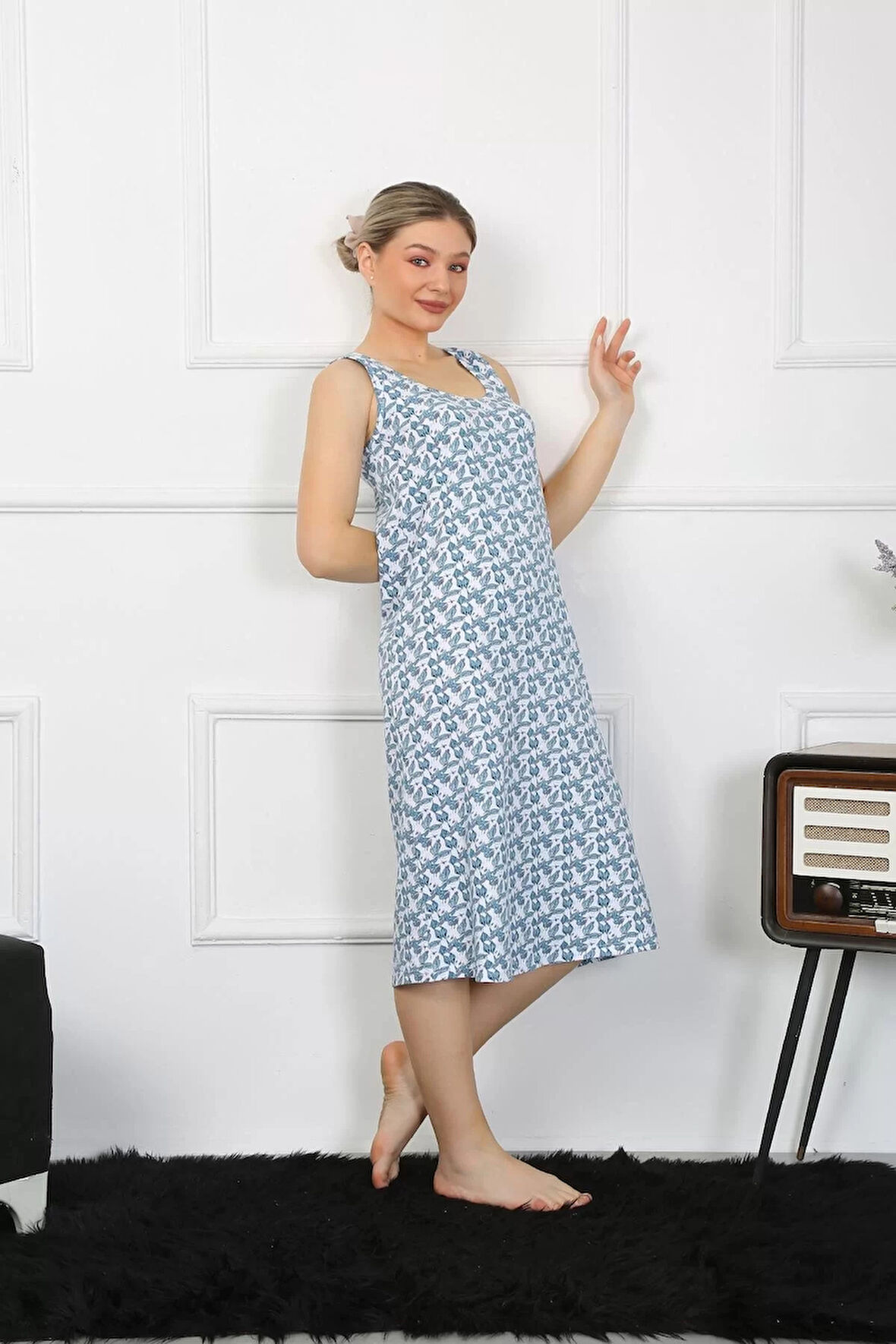 Moda Kadın Kalın Askılı Penye Uzun Gecelik