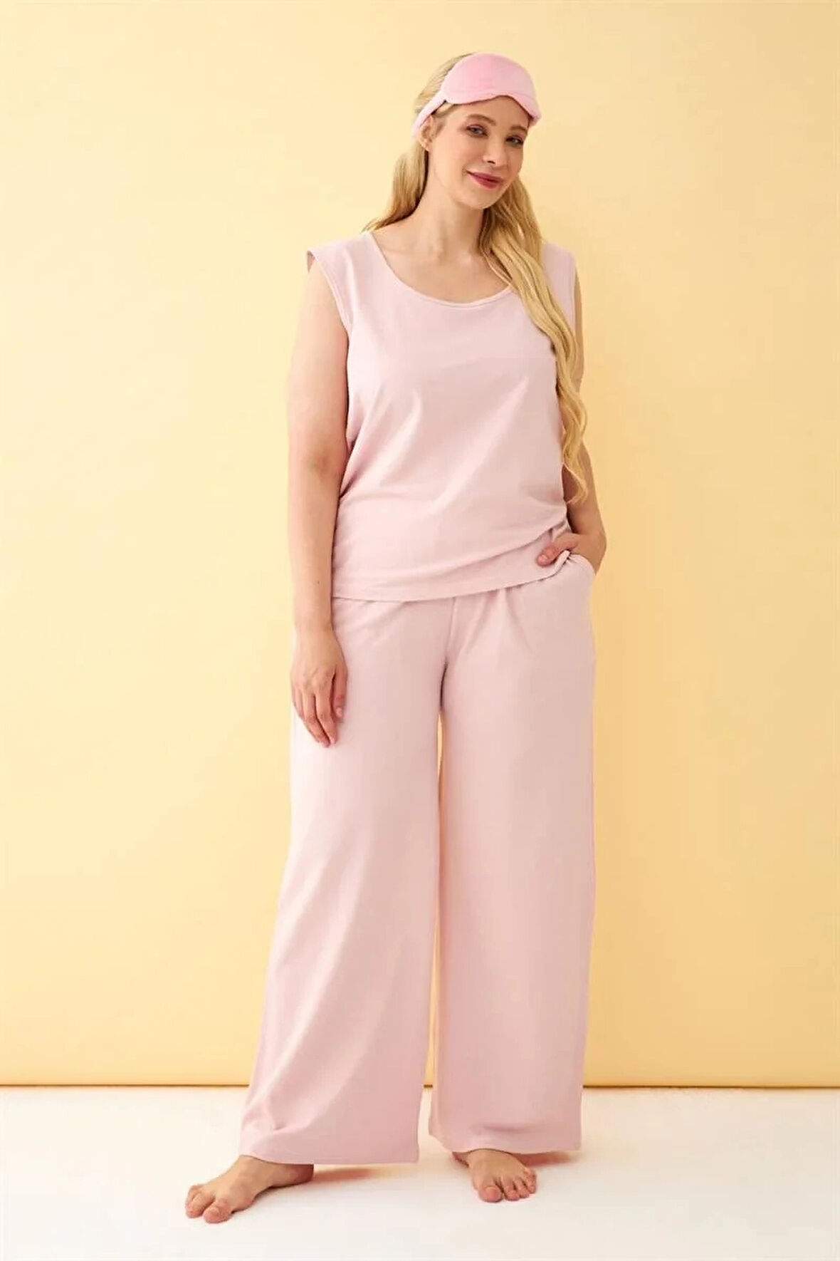 Moda Kadın Pembe Büyük Beden Penye Alt Üst Takım