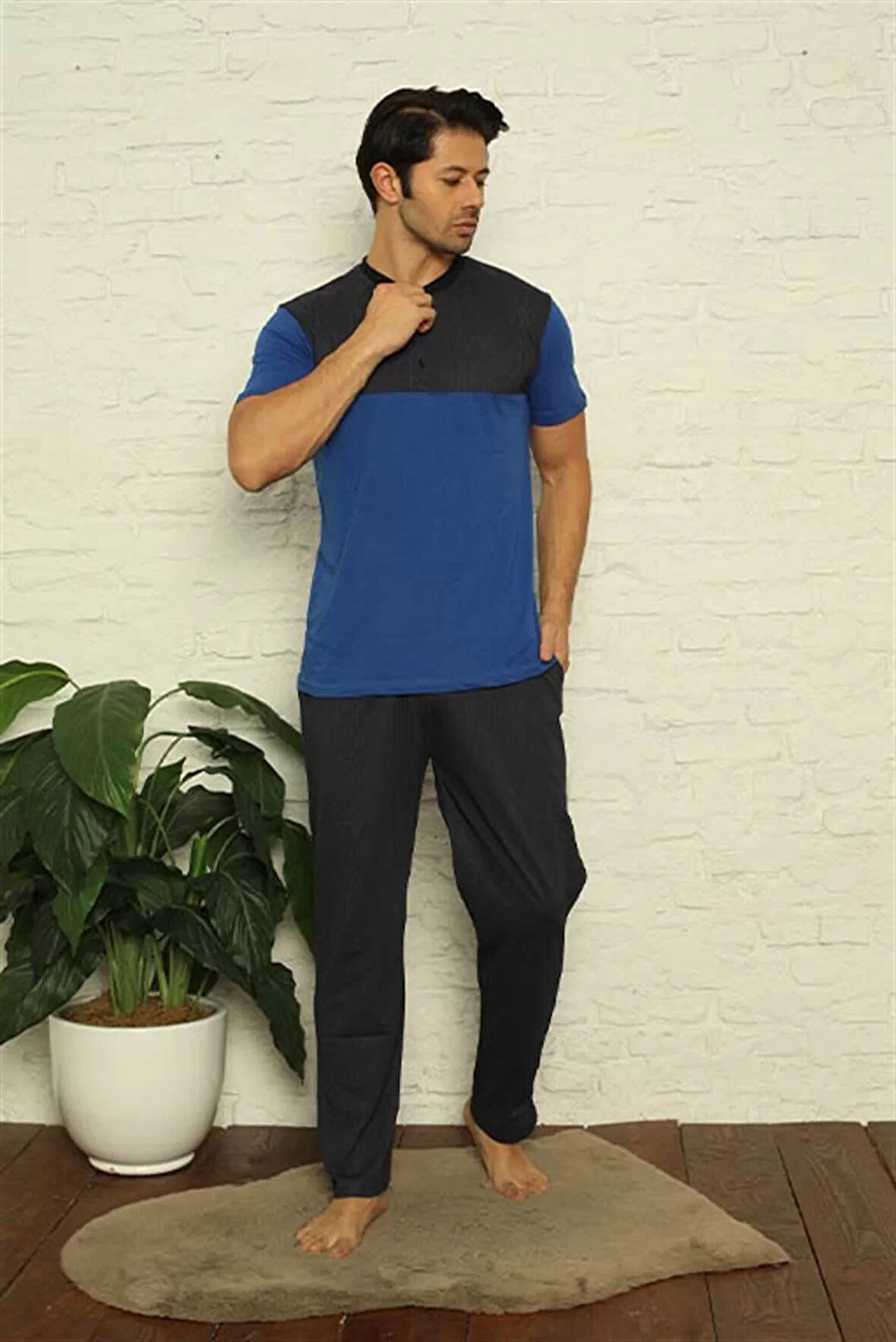 Moda Erkek Saks 3'lü Pijama Takım