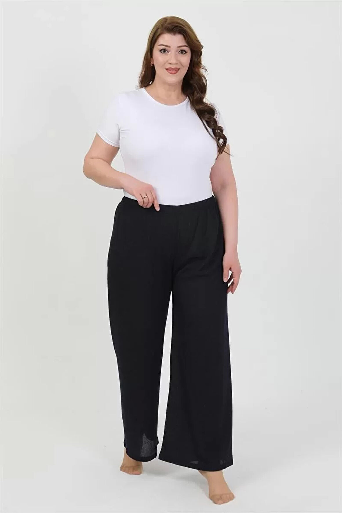 Moda Kadın Büyük Beden Bürümcük Pantolon Lacivert