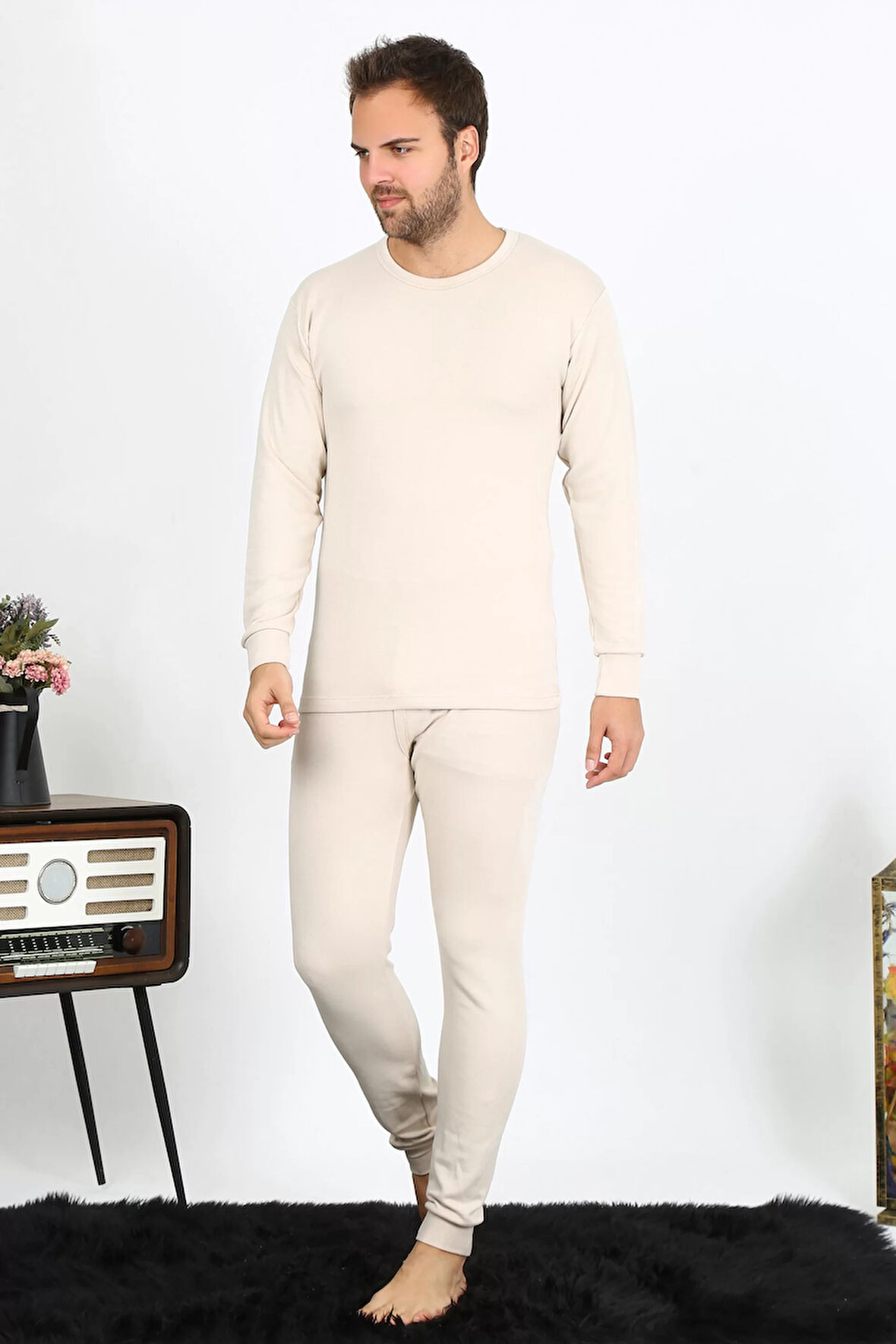 Moda Erkek Pamuk Krem İçlik Takım