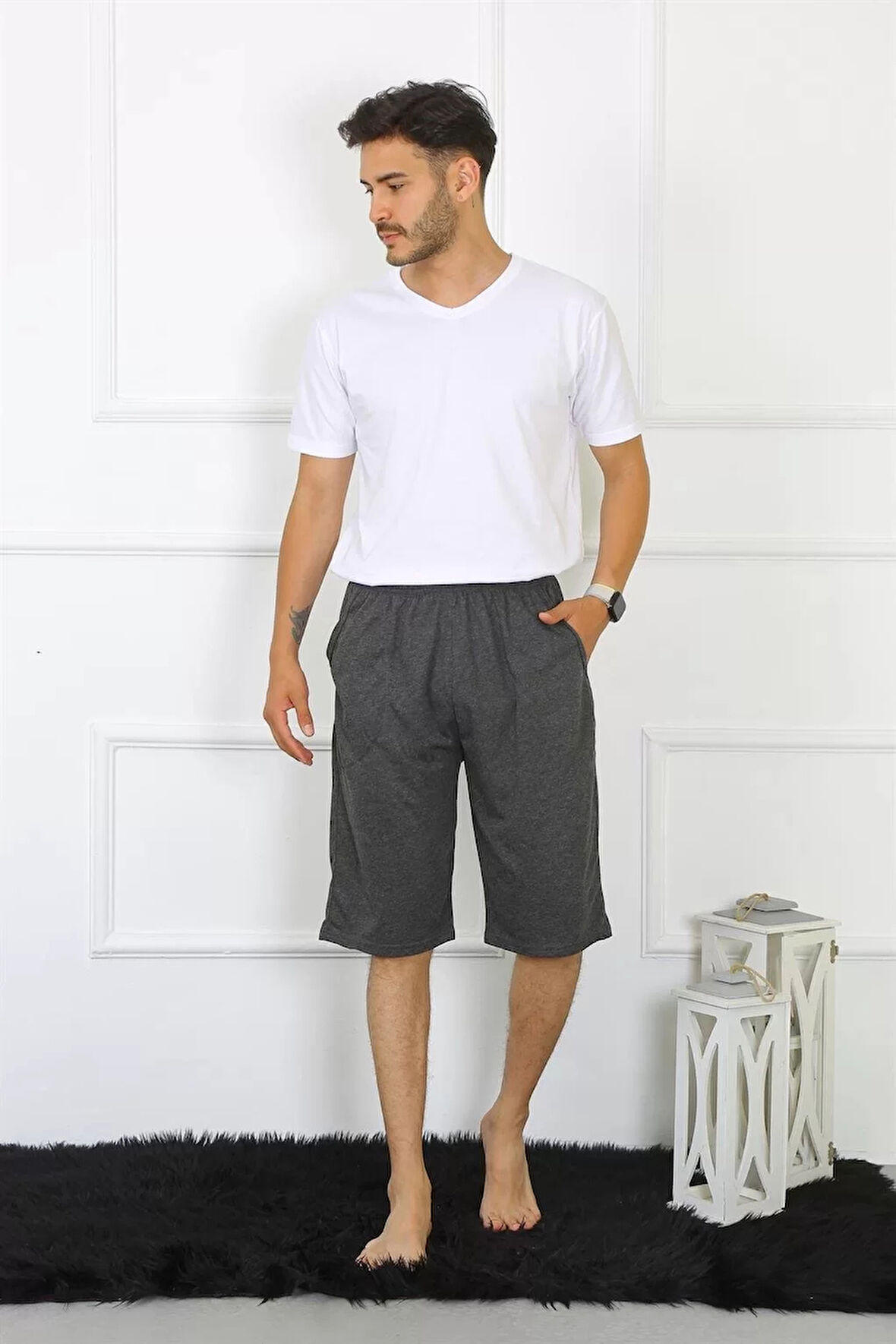 Moda Erkek Pamuk Antrasit Kapri