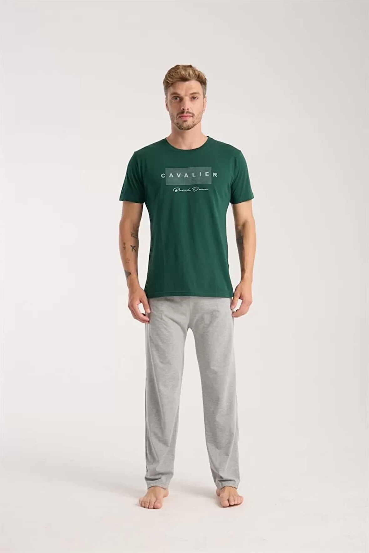 Moda Erkek Yeşil Kısa Kol Pijama Takımı