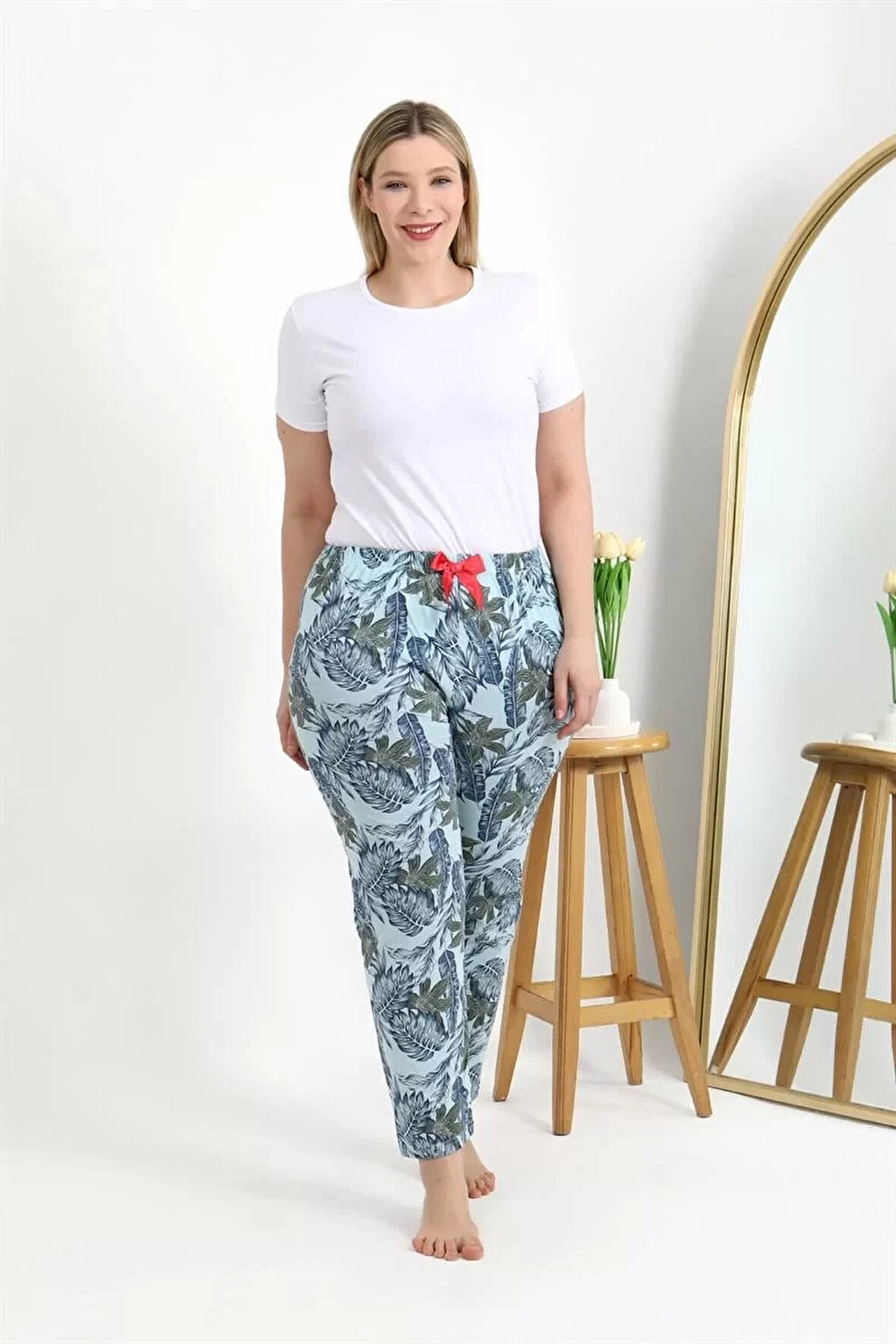 Moda Kadın Pamuklu Büyük Beden Alt Pijama Mavi