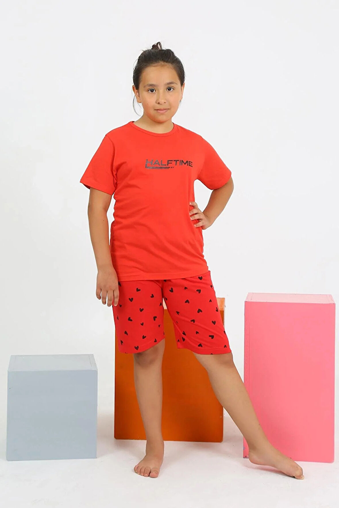 Moda Kız Çocuk Şortlu Kısa Kol Penye Pijama Takım