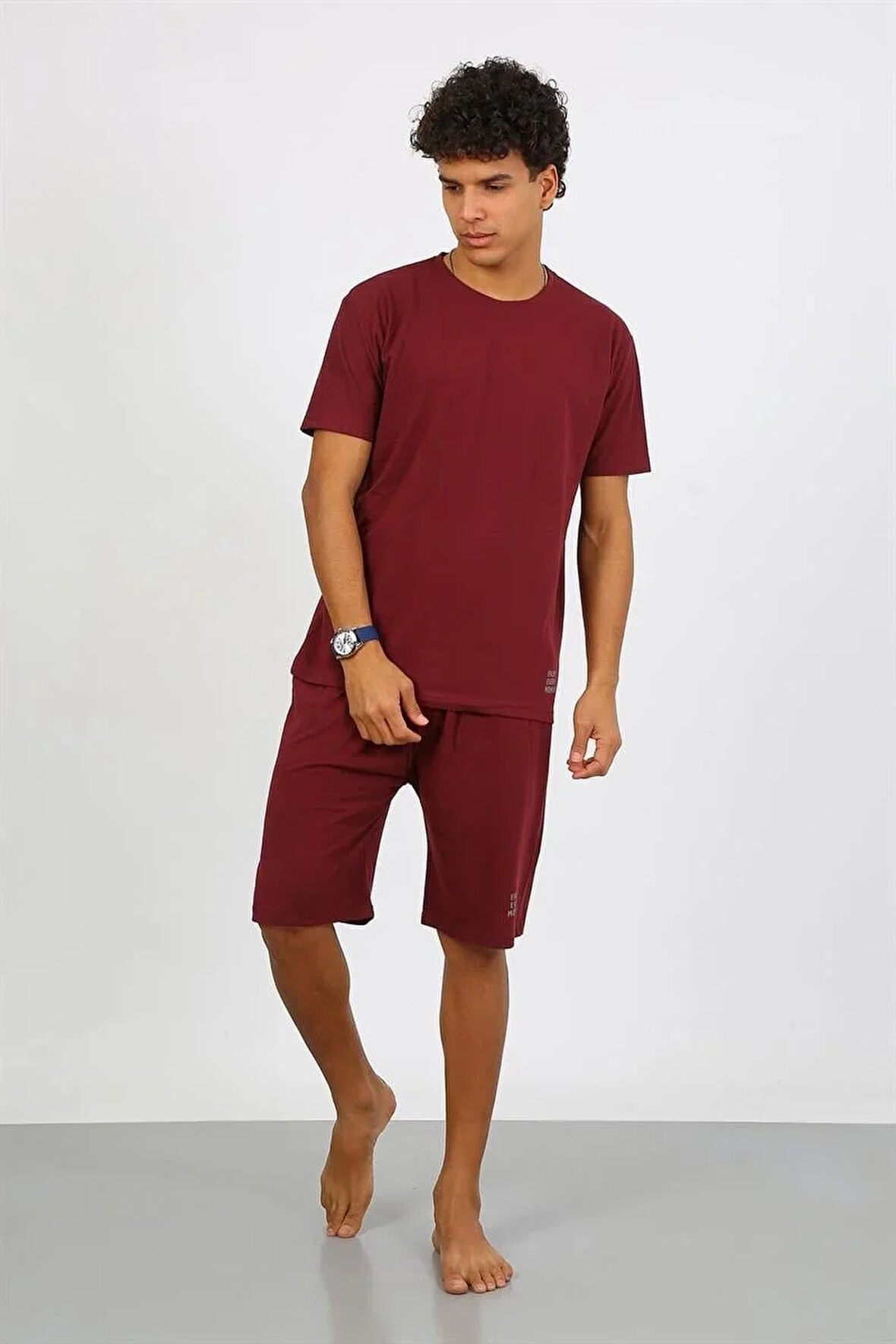 Moda Erkek Pamuk Lakost Alt Üst Kaprili Pijama Takım Bordo