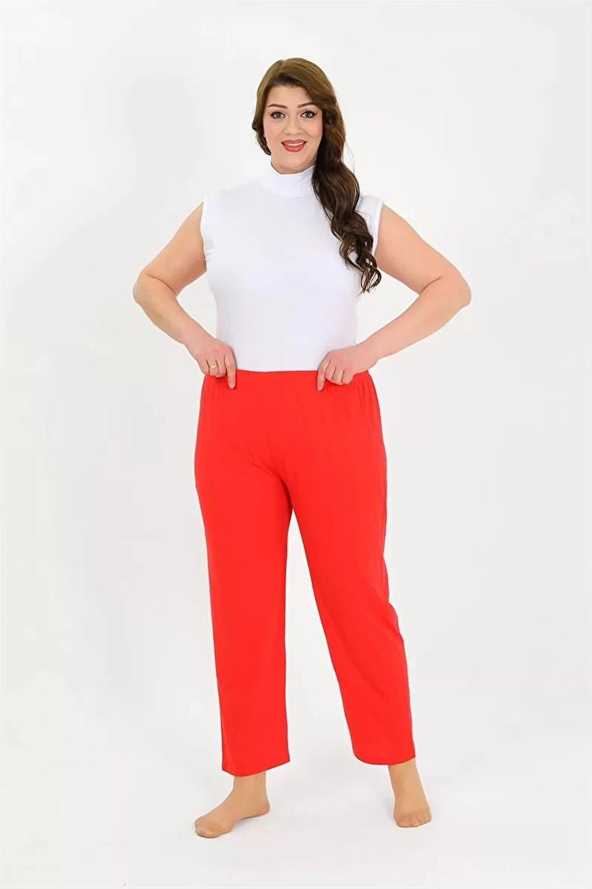 Moda Kadın Pamuklu Büyük Beden Alt Pijama Kırmızı