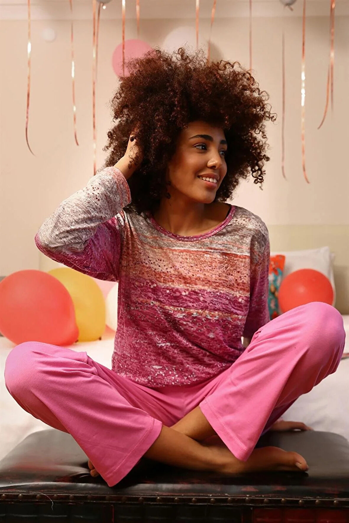 Moda Kadın Uzun Kol Penye Pijama Takım Fuşya