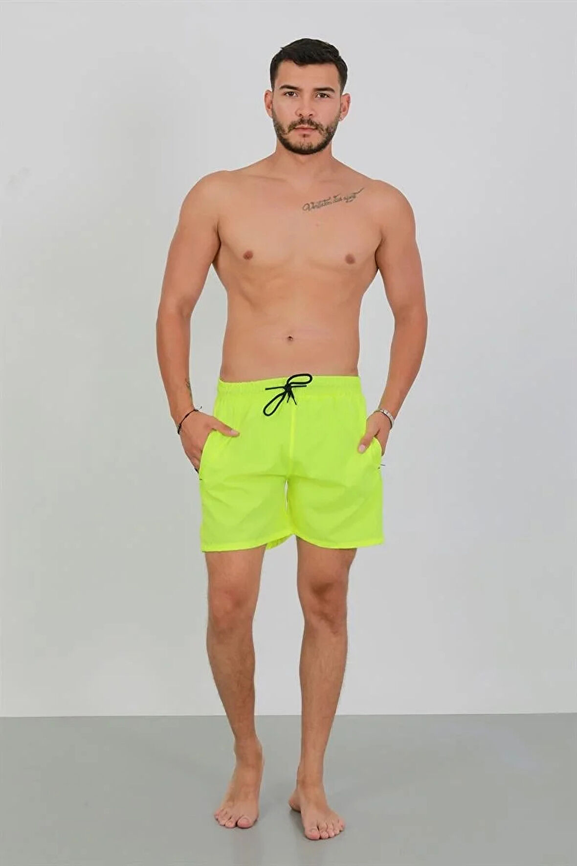 Moda Erkek Fermuarlı Cepli Deniz Şortu Neon Yeşil