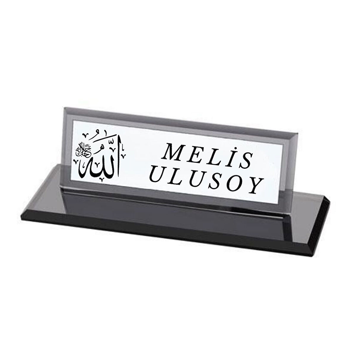 Allah Yazılı Kişiye Özel Kristal Masa İsimliği