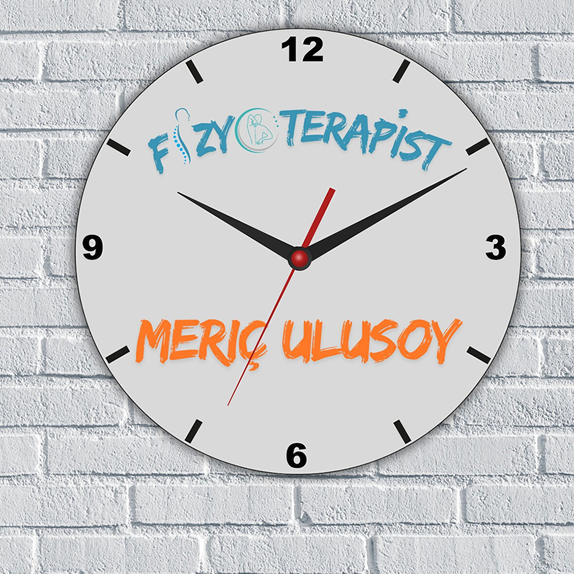 Fizyoterapistlere Özel İsim Yazılı Cam Duvar Saati