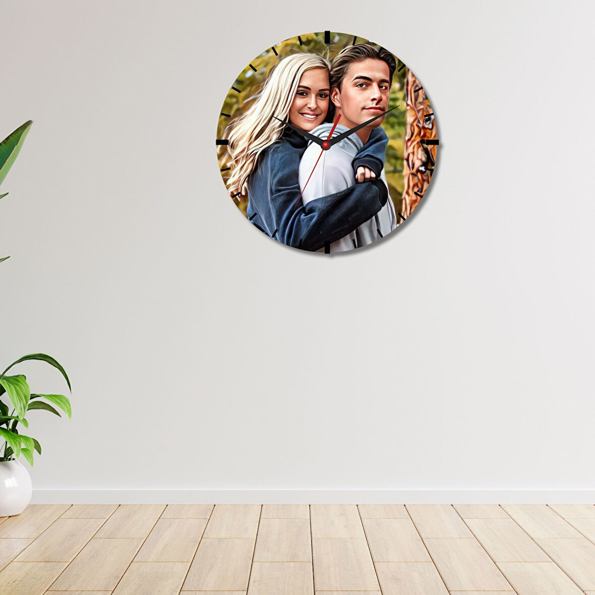 Kişiye Özel Fotoğraflı Cam Duvar Saati – Sevgililere Özel Hediye