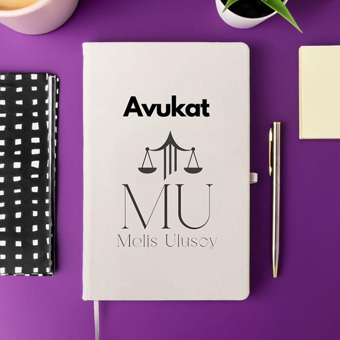 Avukatlara Özel İsim Yazılı Tasarımlı Defter