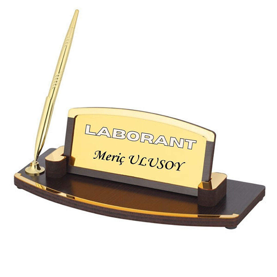Laborantlara Özel Ahşap Kalemli Masa Üstü İsimlik