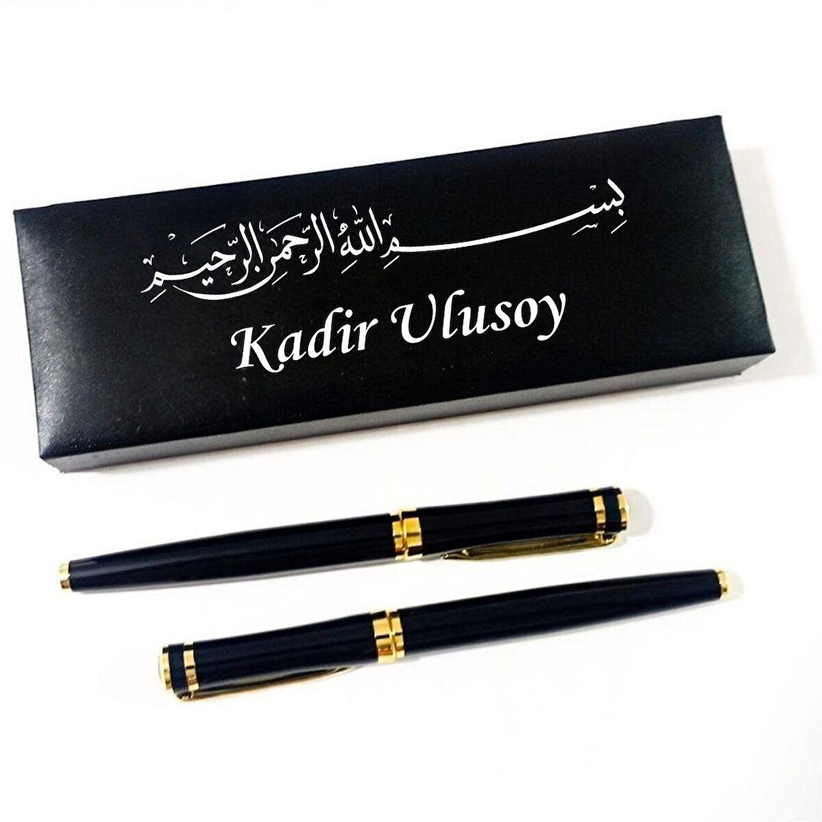 Kişiye Özel Besmele Tasarım Kutulu 2'li Roller ve Dolma Kalem Seti