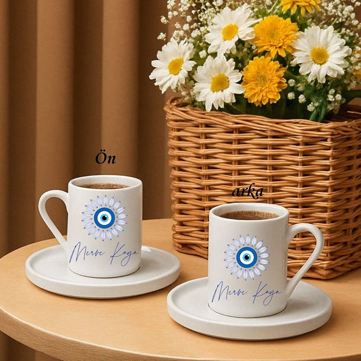 Nazar Boncuklu Kişiye Özel Türk Kahvesi Fincanı – İsim Yazılı Hediyelik 1 adet