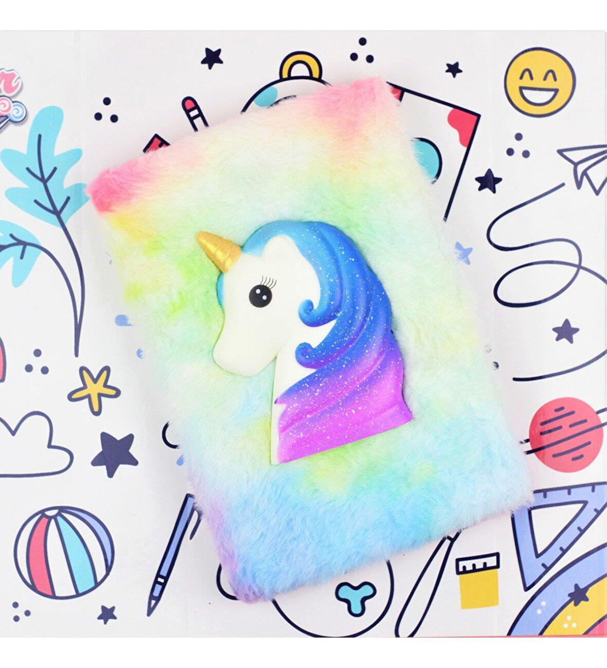 Renkli Gökkuşağı Unicorn Squishyli Peluş Defter