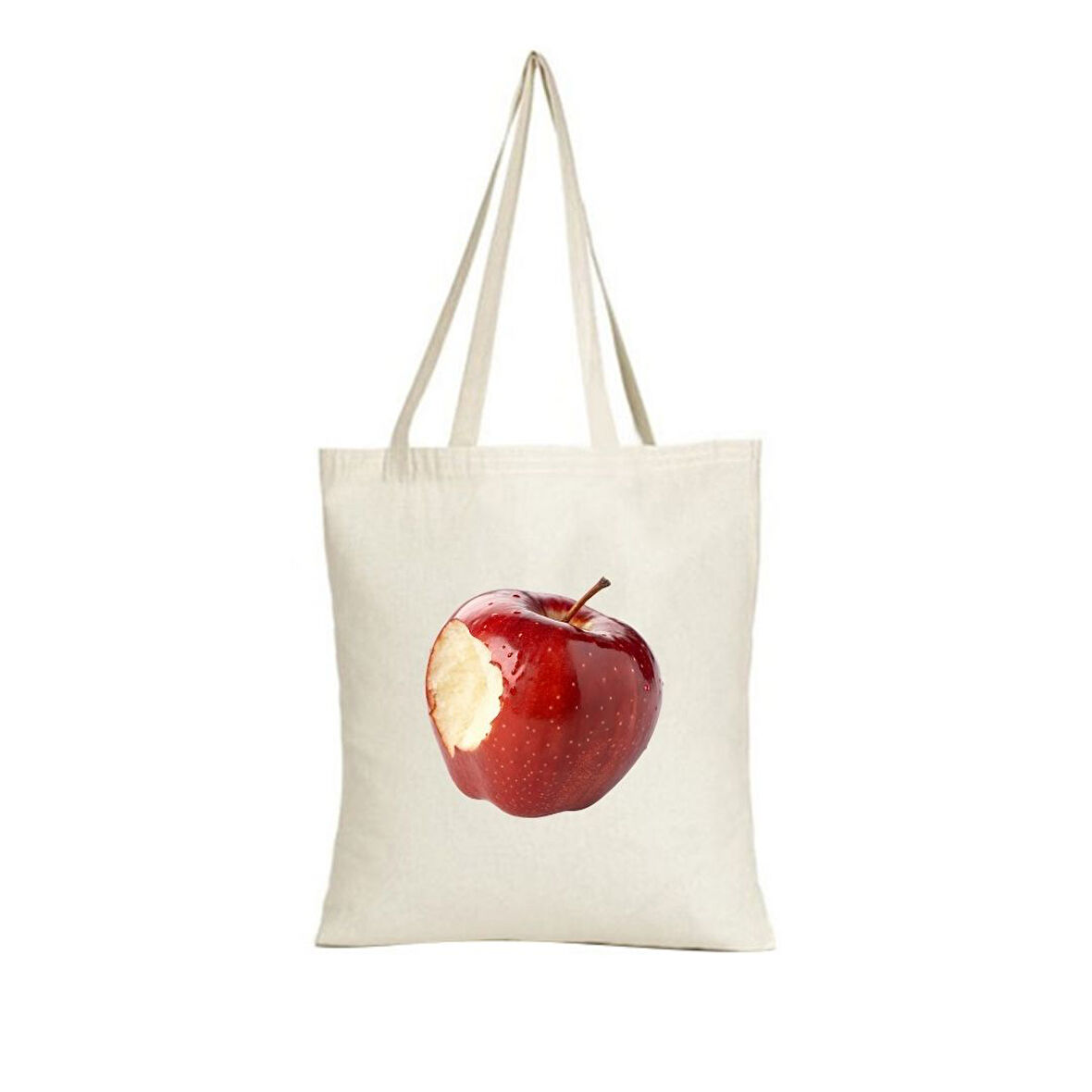 Isırılmış Elma Tasarımlı Bez Çanta – Modern Minimal Baskılı Omuz Çantası