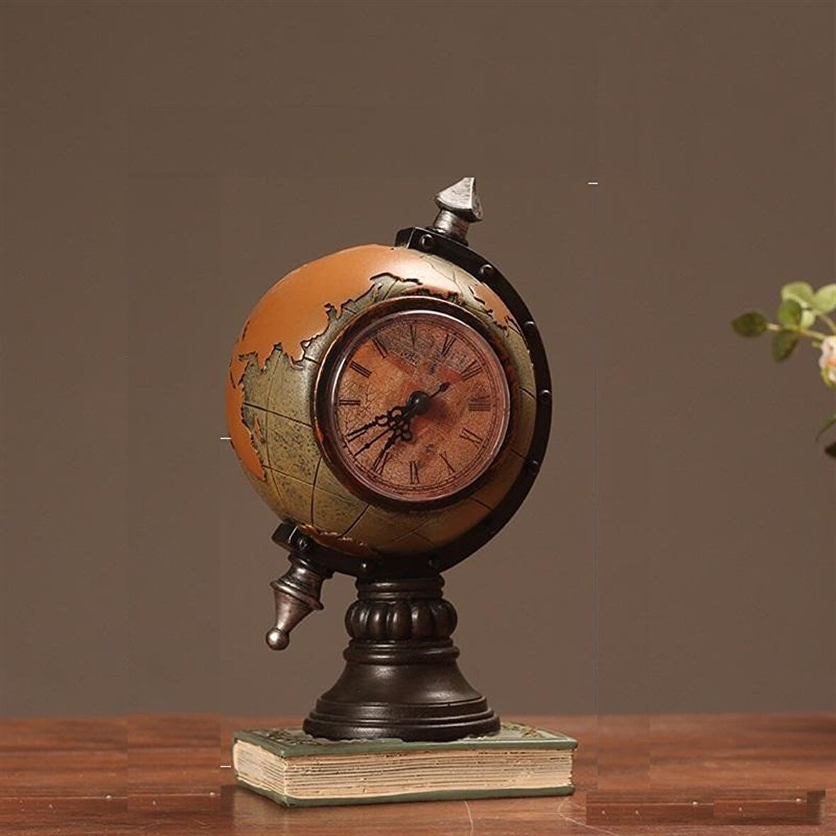 Dünya Küre Masa Saati  Dekoratif Biblo