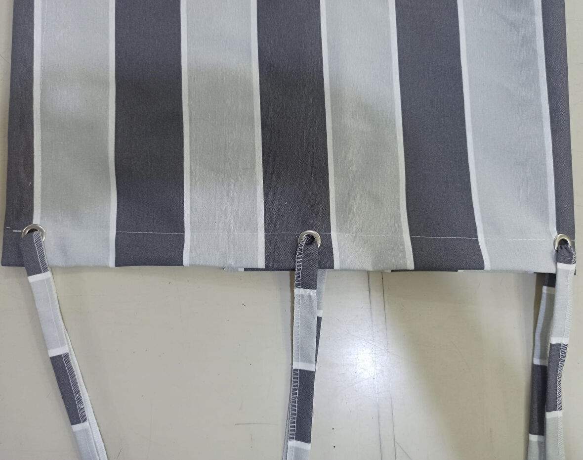 CEYLAN Home Balkon Perdesi Kuş Gözü Ölçü Seçenekli Gri-Gri Çizgili