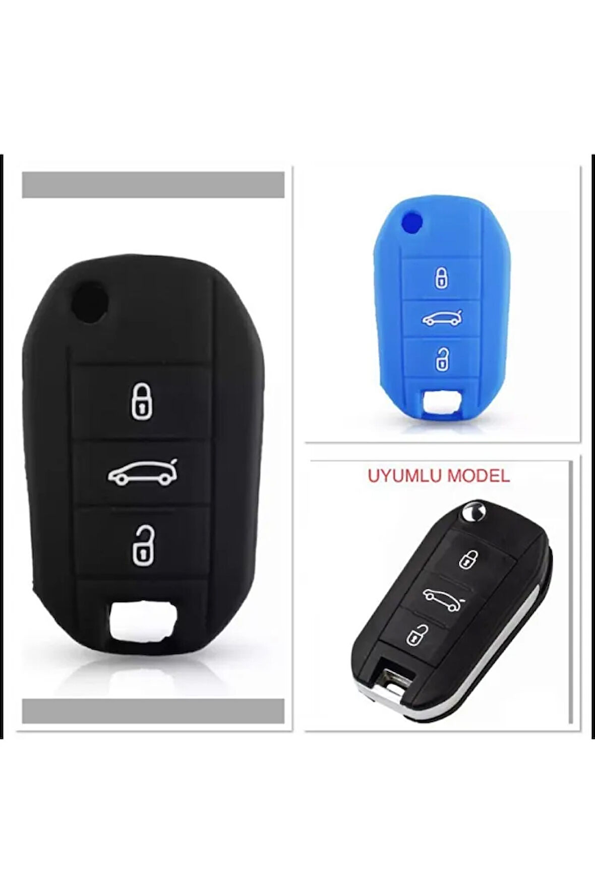 2 Adet Grandland X Silikon Anahtar Koruma Kılıfı Sustalı Siyah Ve Mavi Renkler