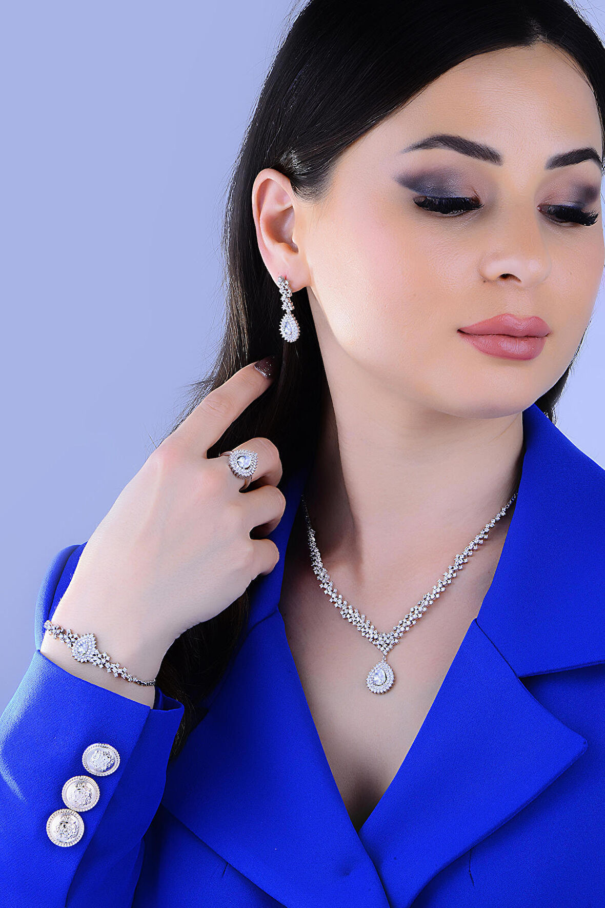 925 Ayar Gümüş Hürrem Damla Pırlanta Su Yolu Düğün, Özel Gün Seti