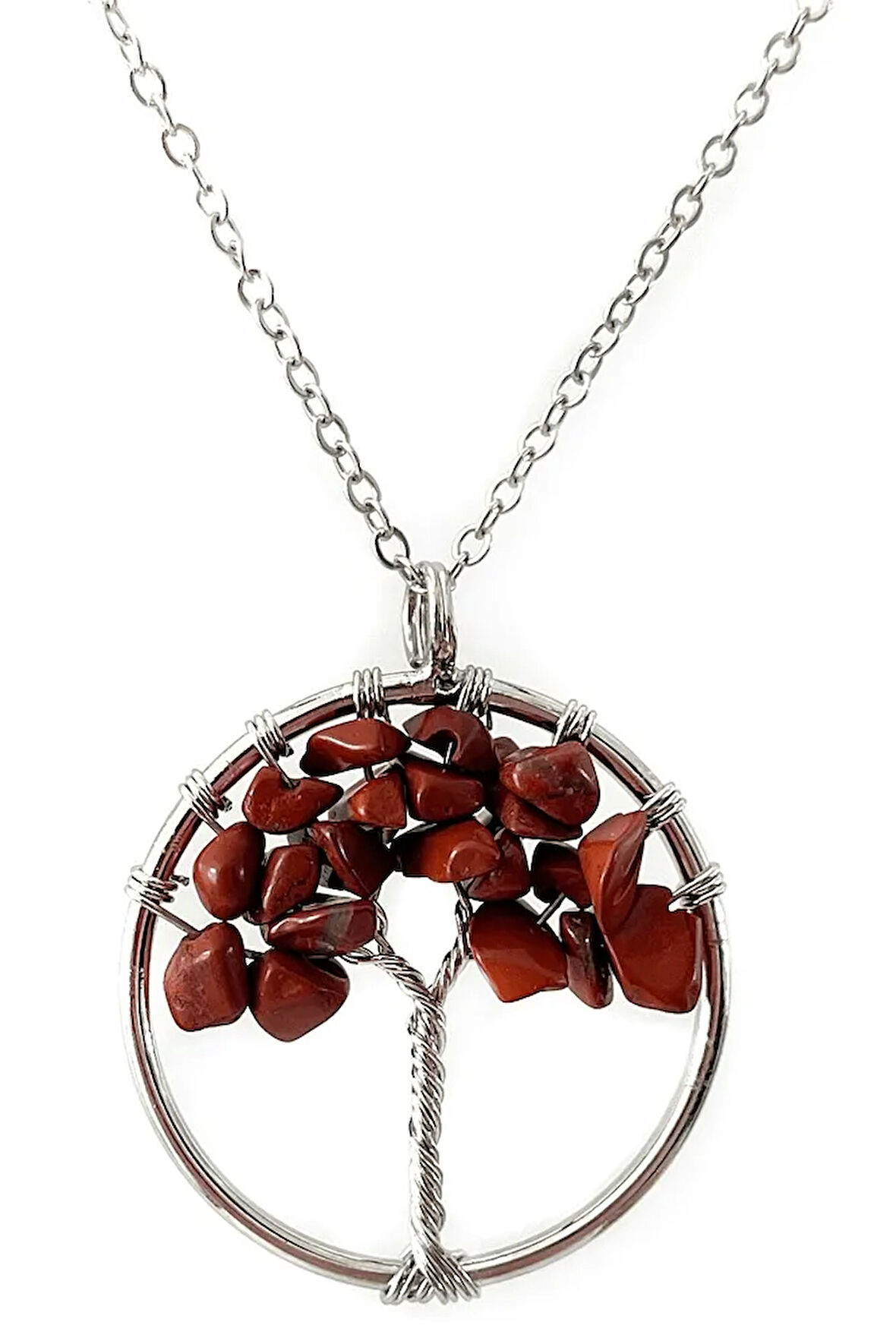 Sertifikalı Kırmızı Jasper Taşı Hayat Ağacı Kolye