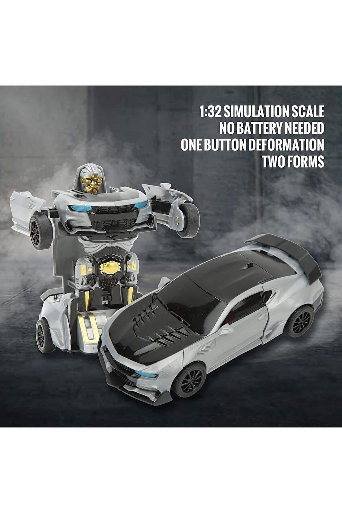 Tek Tuşla Robota Dönüşen Gri 14 Cm Oyuncak Araba Yeni Model (Kutusuz Üründür)