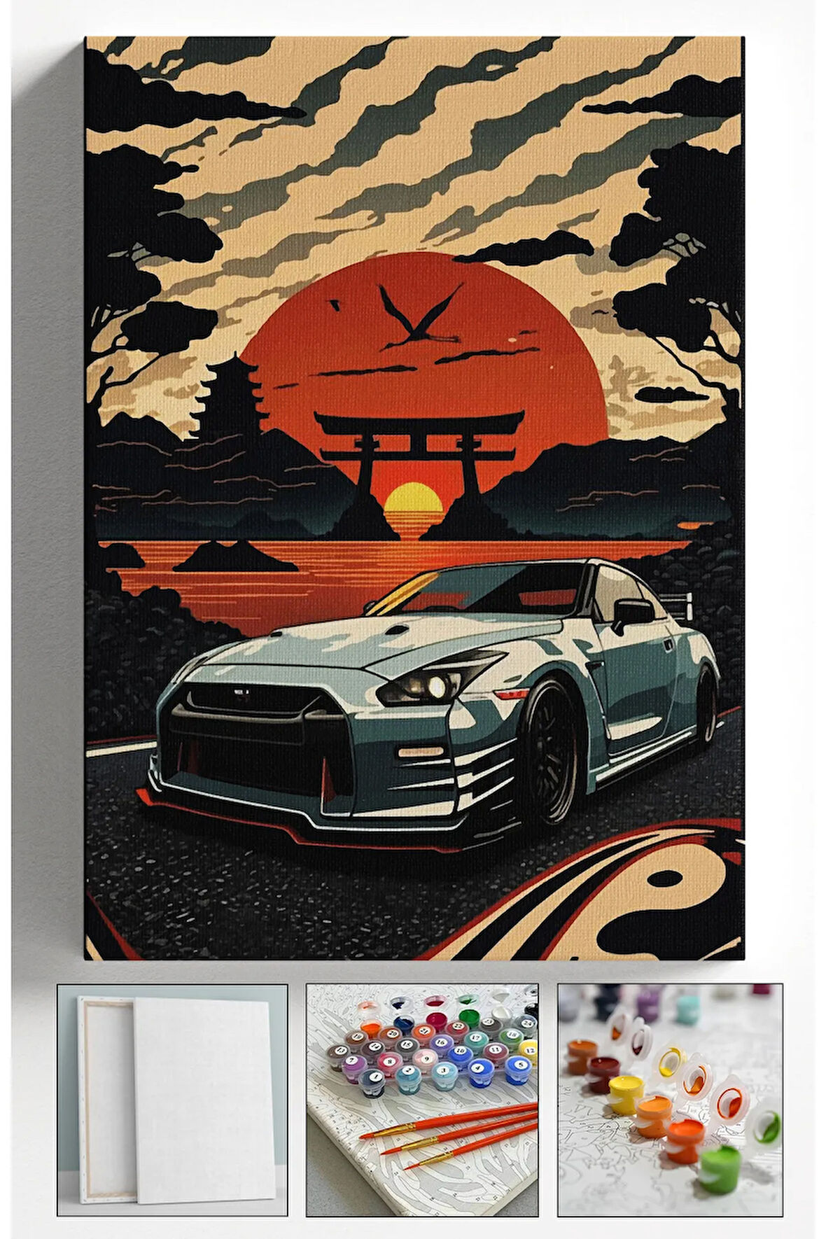 Sayılarla Boyama Tuval Seti GTR ARABA  40X50 Numaralı Boyalar Ve Fırçalar Tam Set