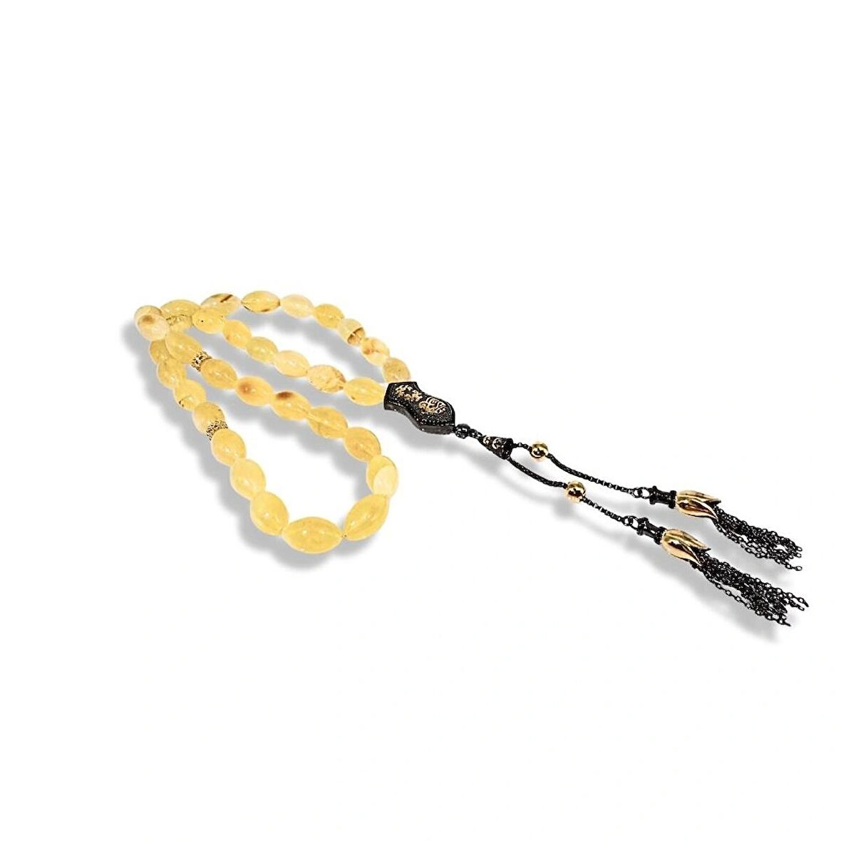 Çift Püsküllü Kapsül Kesim Kehribar Gümüş Tespih