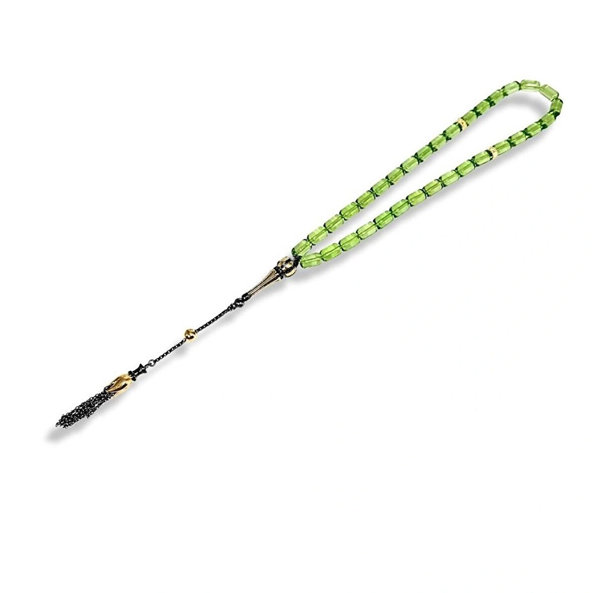 Yeşil Fıçı Kesim Kehribar Gümüş Tespih