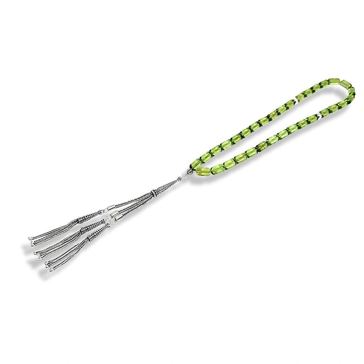 Yeşil Kehribar Kazaziye Gümüş Tespih