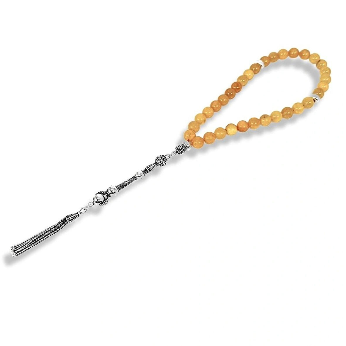 Doğal Amber Kehribar Taşlı Gümüş Tespih