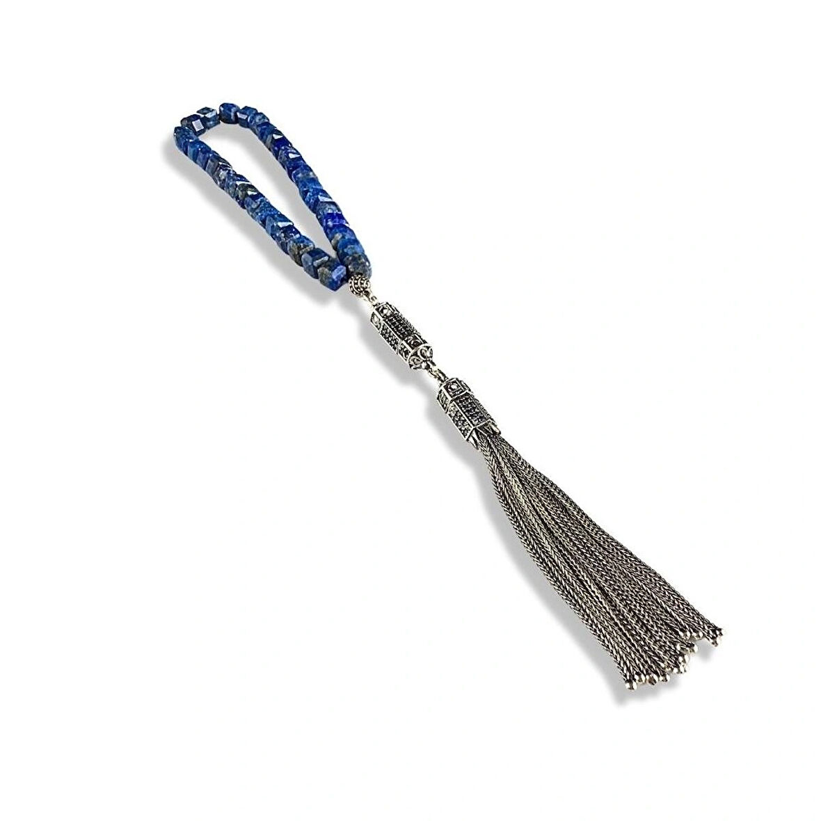 Fasetli Lapis Lazuli Taşlı Gümüş Tespih