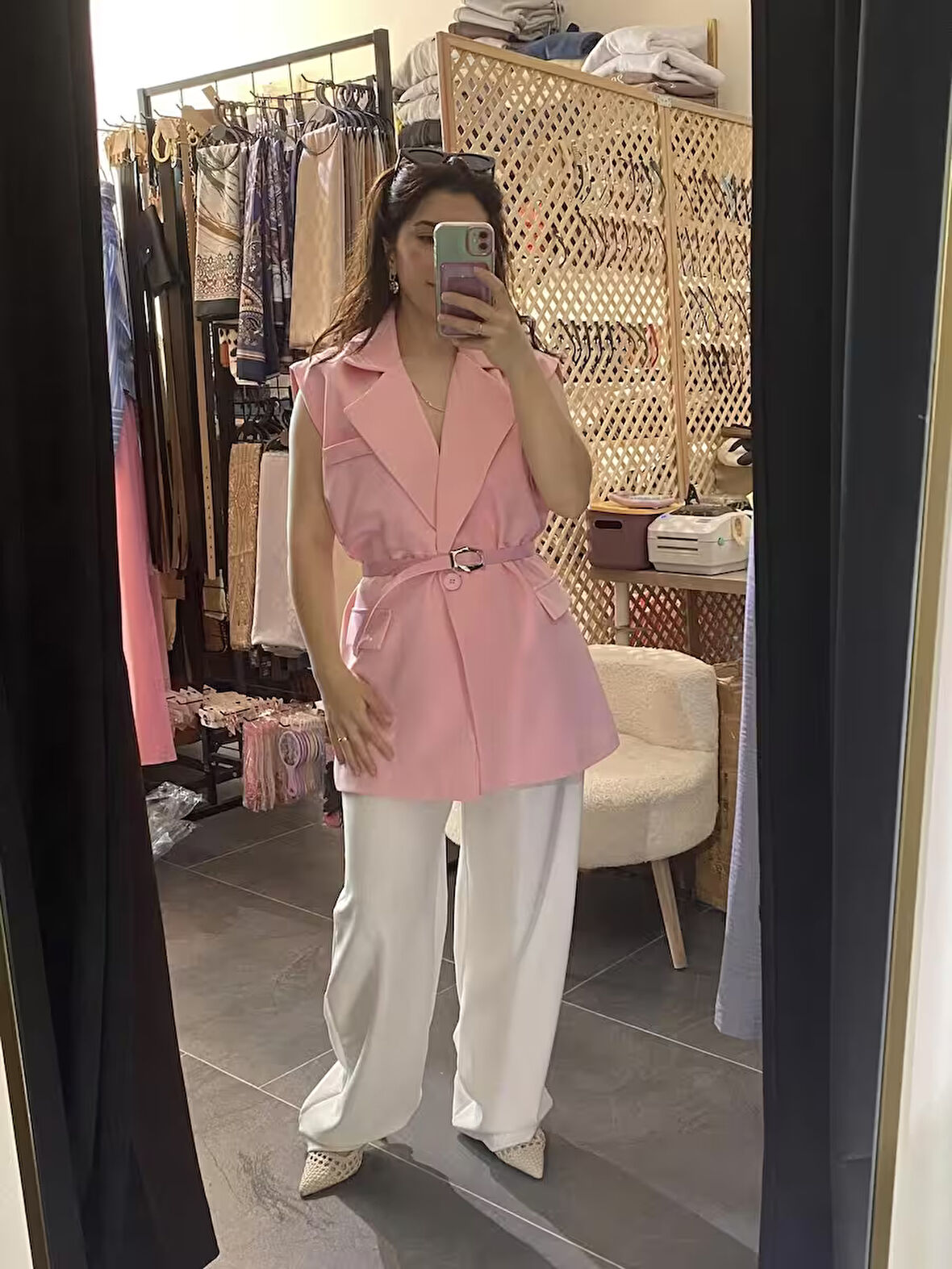 GTS PEMBE OVERSİZE KEMERLİ YELEK