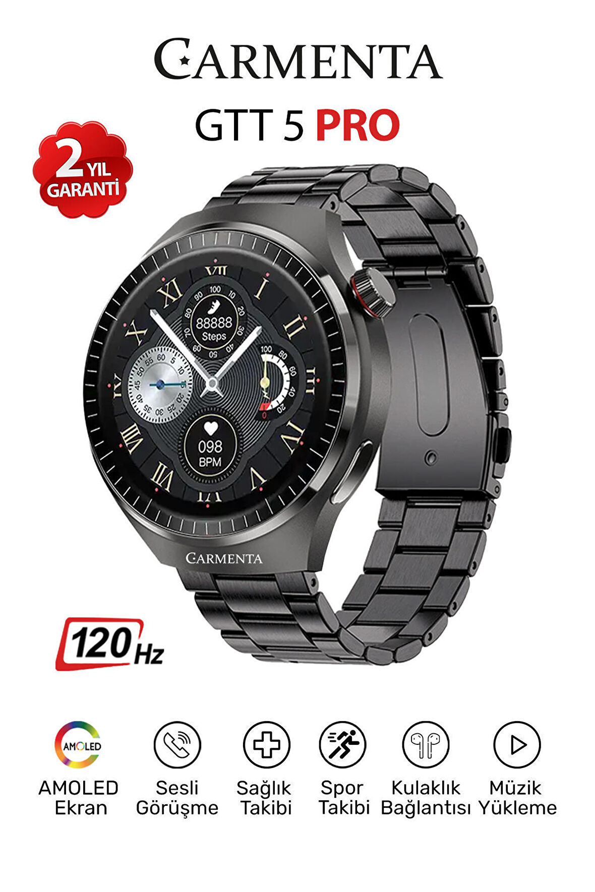 Carmenta GTT5 PRO Amoled Akıllı Saat 2024 - EKG, Nabız takibi, spor takibi, arama yapan akıllı saat İOS/ Android uyumlu