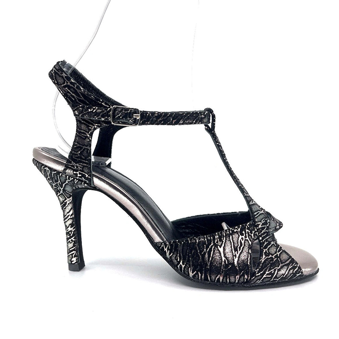 𝐋𝐔𝐑𝐘𝐀 | 𝐆𝐄𝐋𝐓𝐎𝐍𝐘® Siyah & Bronz Desenli T Bantlı El Yapımı Kadın Topuklu Ayakkabı • Tango • Düğün • Gece