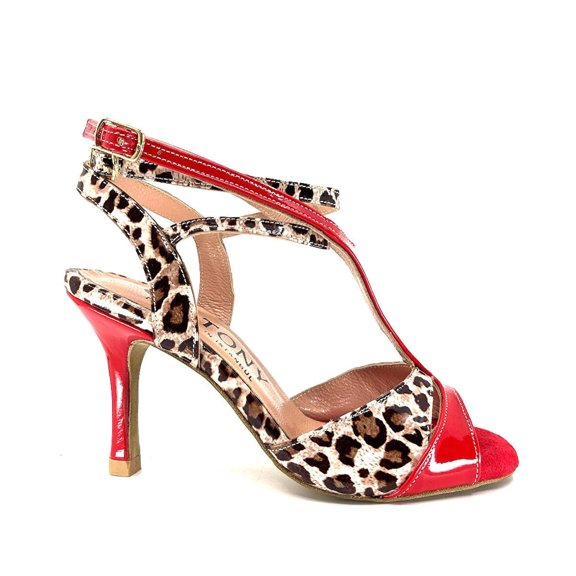 𝐒𝐀𝐕𝐄𝐍𝐀 | 𝐆𝐄𝐋𝐓𝐎𝐍𝐘® Leopar Desen & Kırmızı Rugan El Yapımı Kadın Topuklu Ayakkabı • Tango • Düğün • Gece