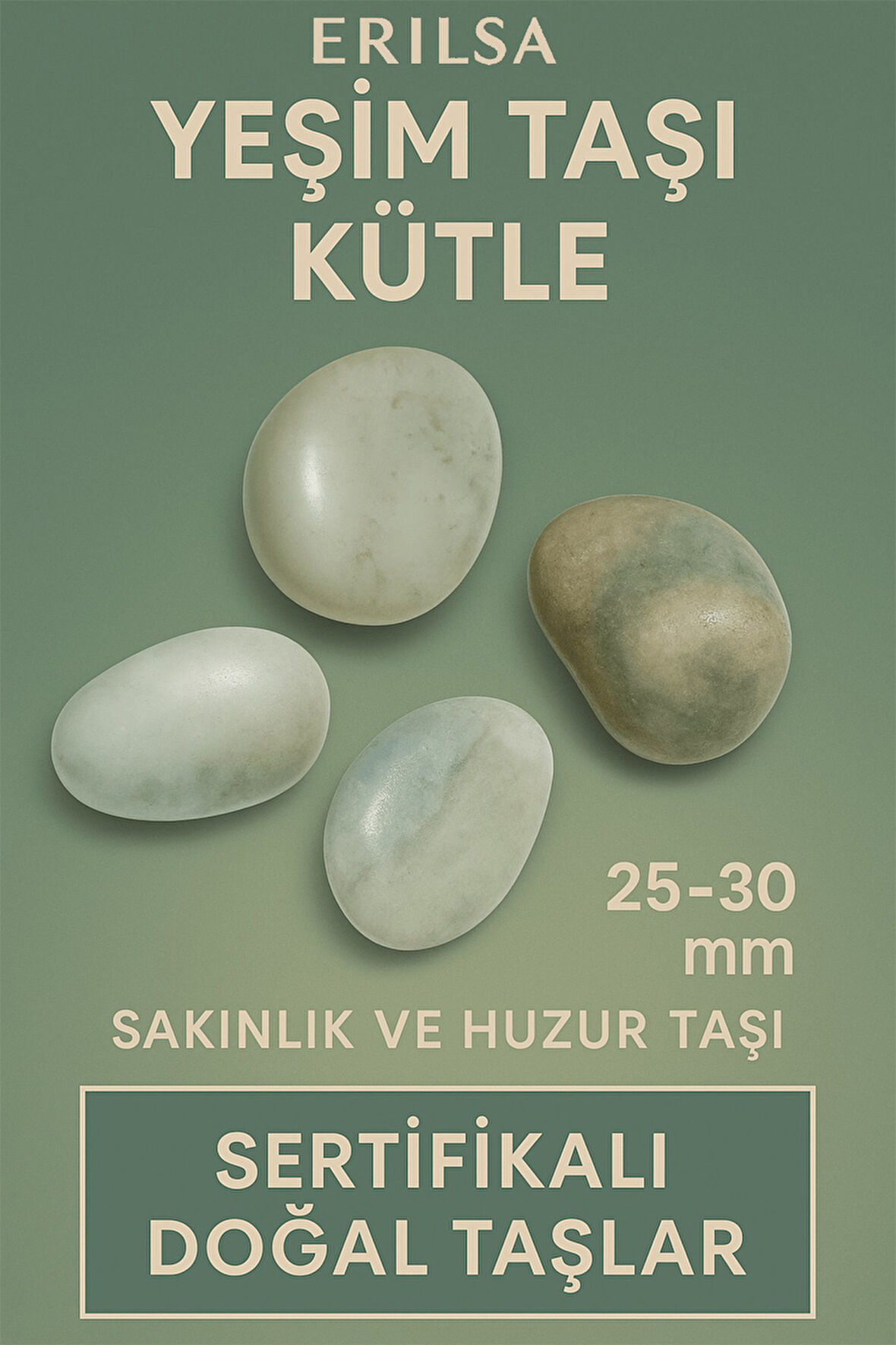 Sertifikalı Açık Yeşim (Jade) Taşı Kütle 25–30 mm – Sakinlik ve Huzur Taşı