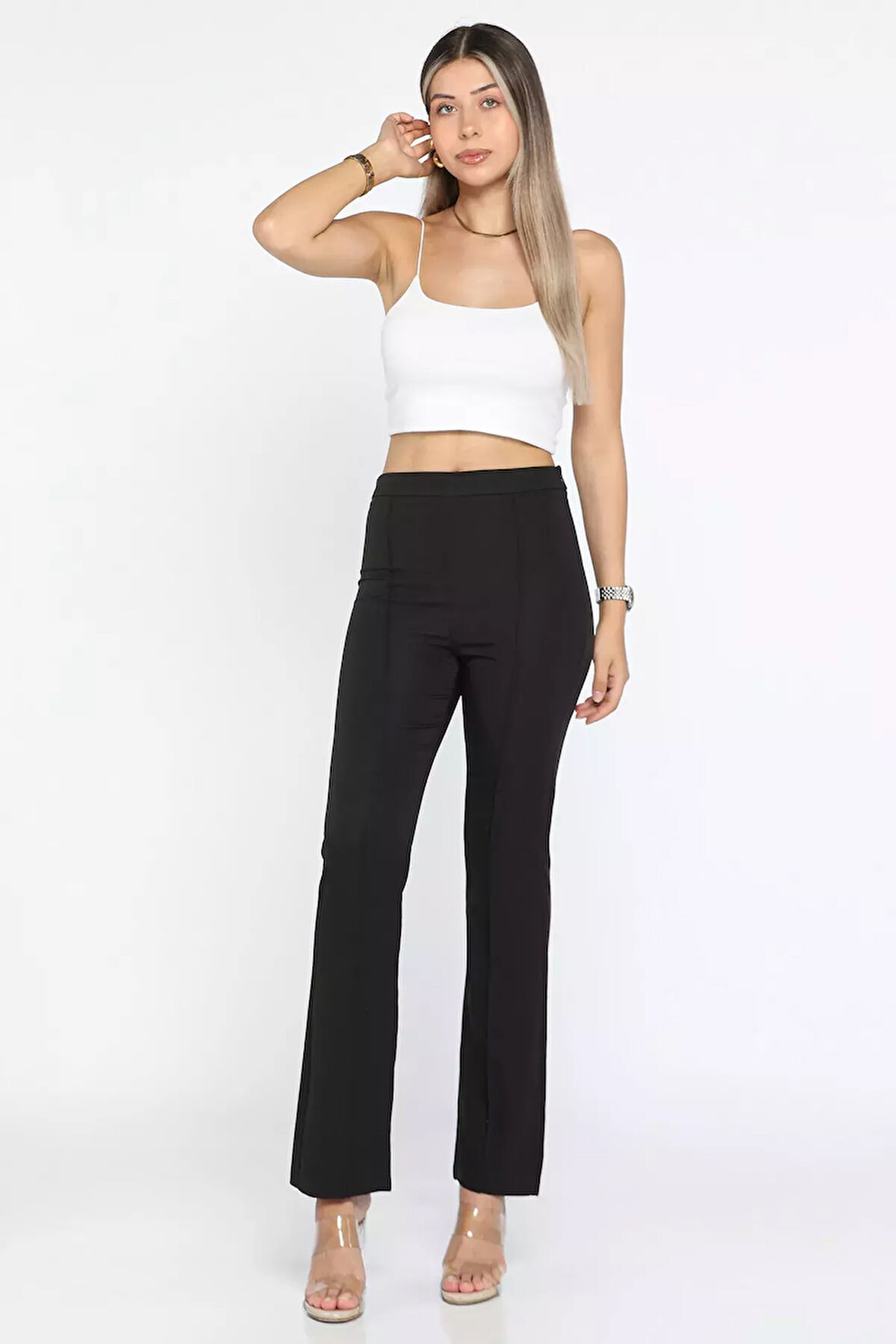 Kadın Fermuarlı Çimalı Pantolon