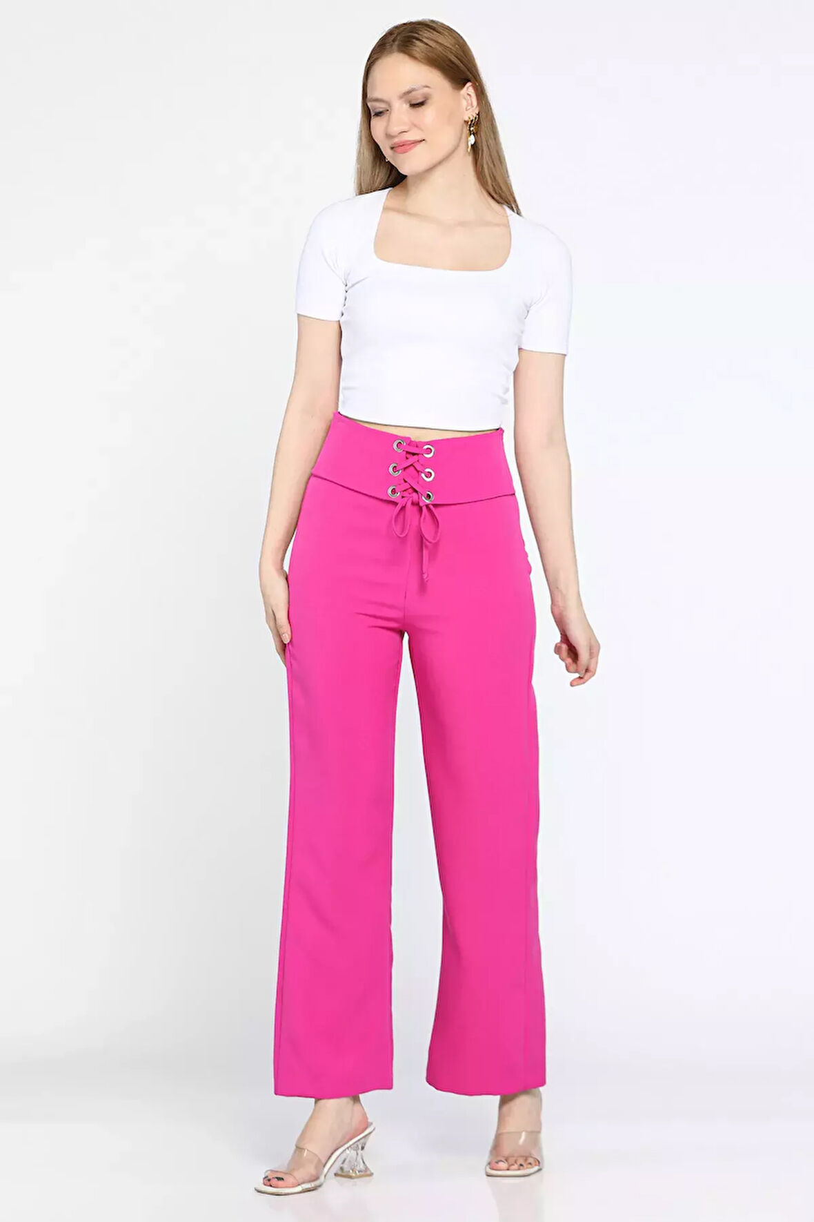 Kadın Bel Kuşak Detaylı Palazzo Pantolon