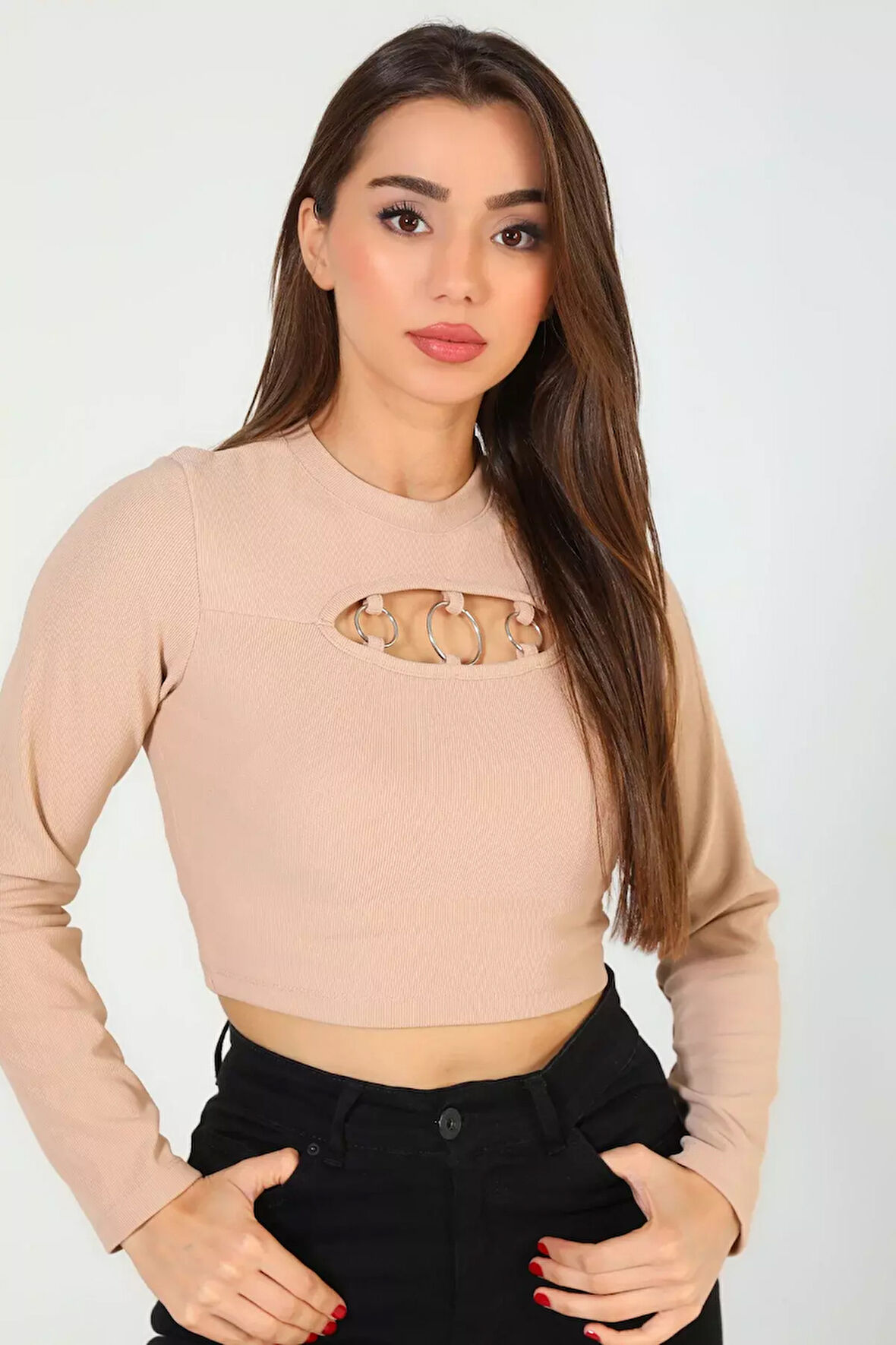 Kadın Göğüs Pencereli Crop Bluz