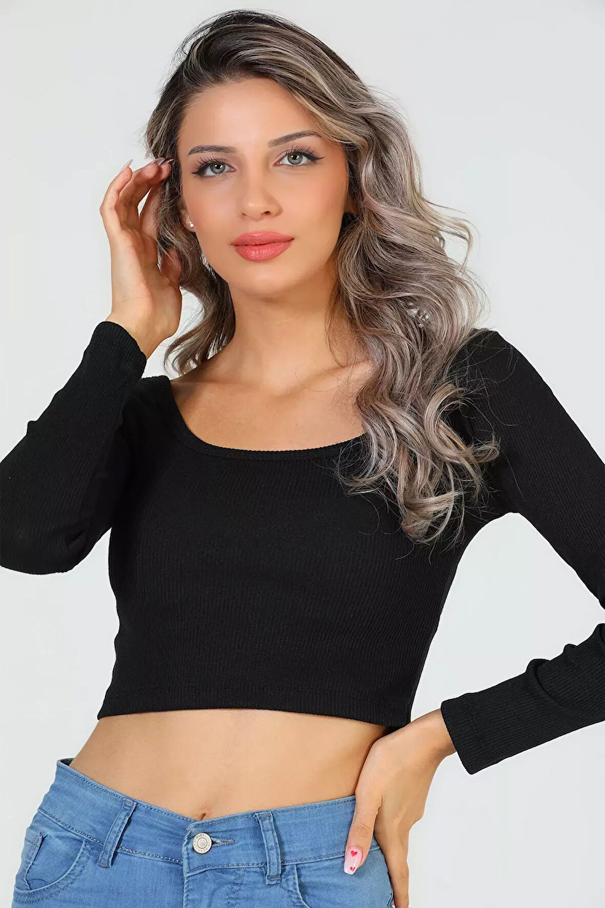 Kadın Kare Yaka Kaşkorse Crop Body Bluz