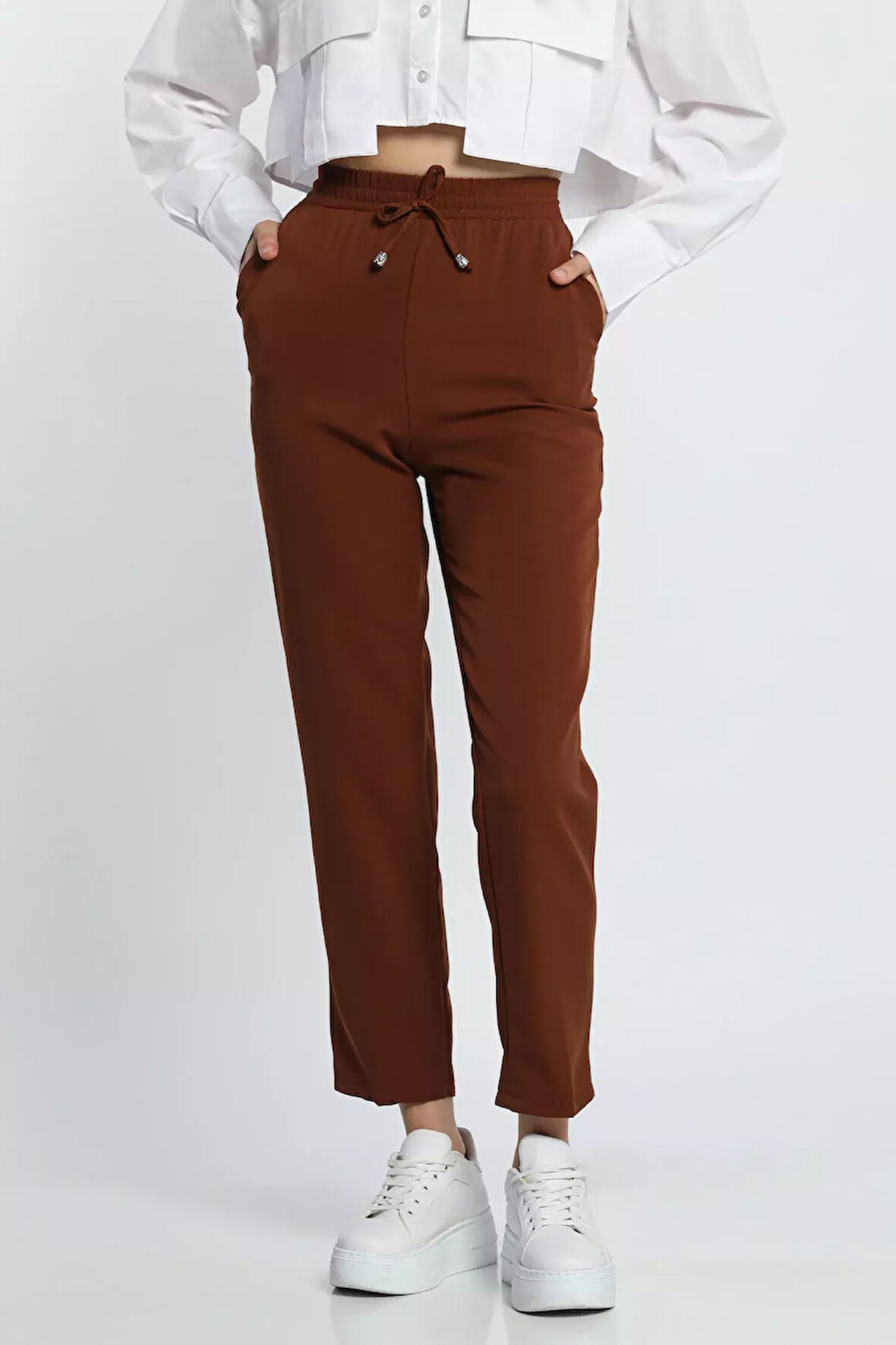 Bel Lastikli Slim Fit Kumaş Pantolon