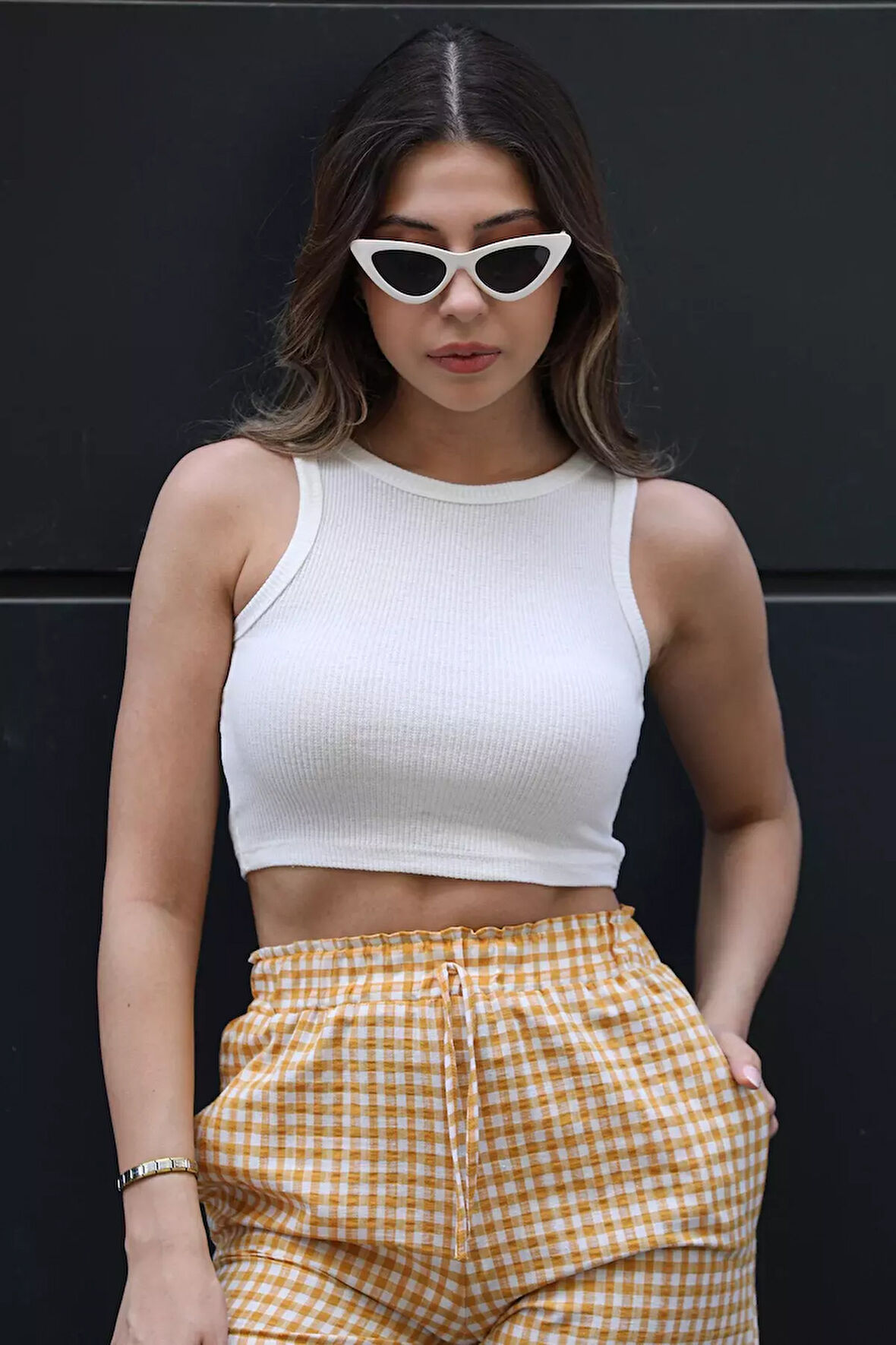 Bisiklet Yaka Kaşkorse Crop Top Büstiyer Bluz