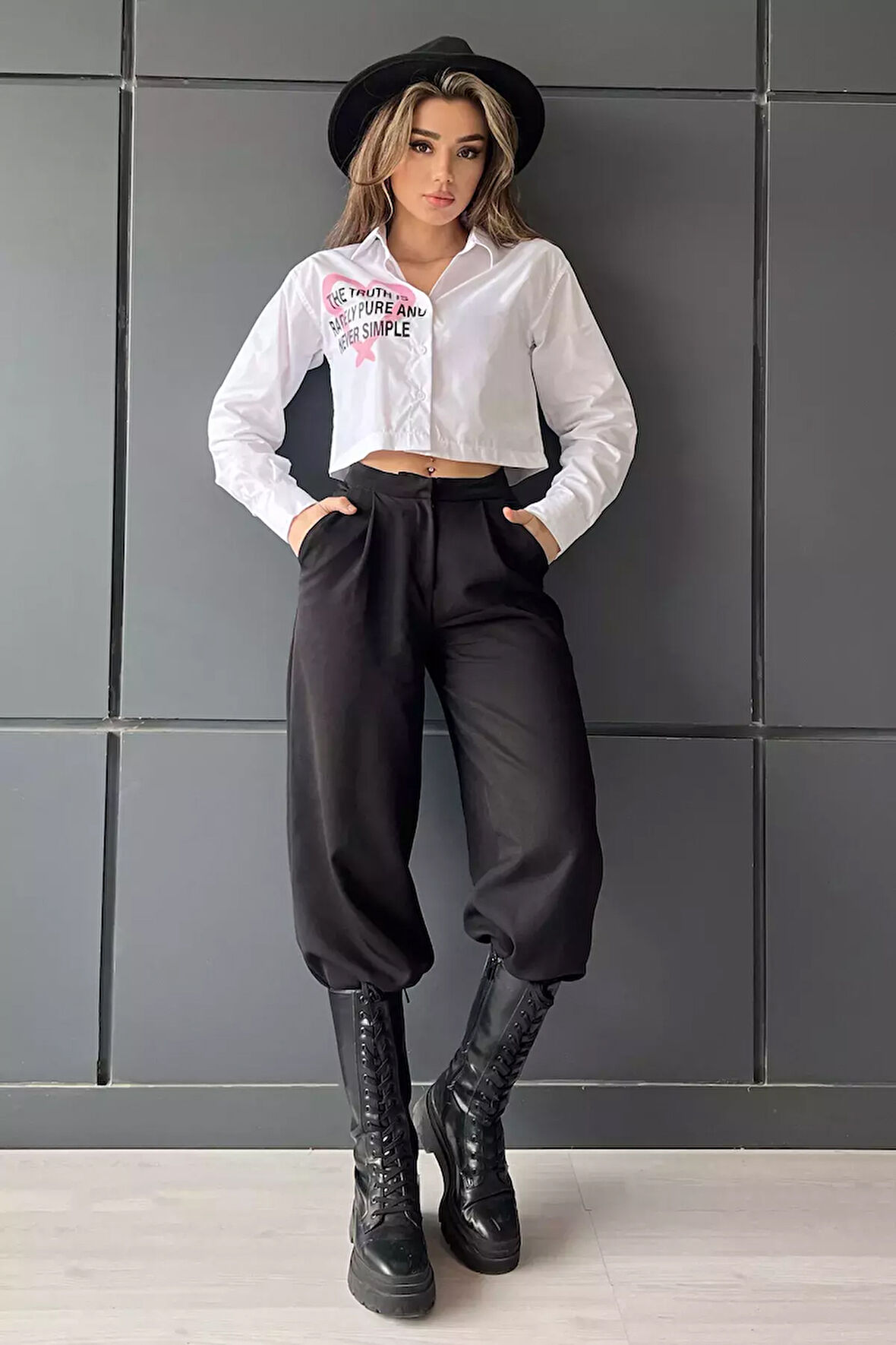 Ön Renkli Baskılı Crop Tops Kadın Gömlek