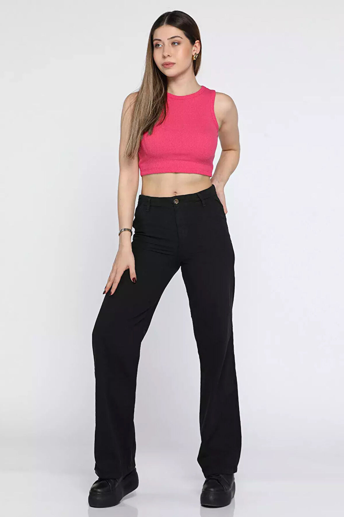 Bol Kesim Palazzo Yüksek Bel Kadın Keten Pantolon