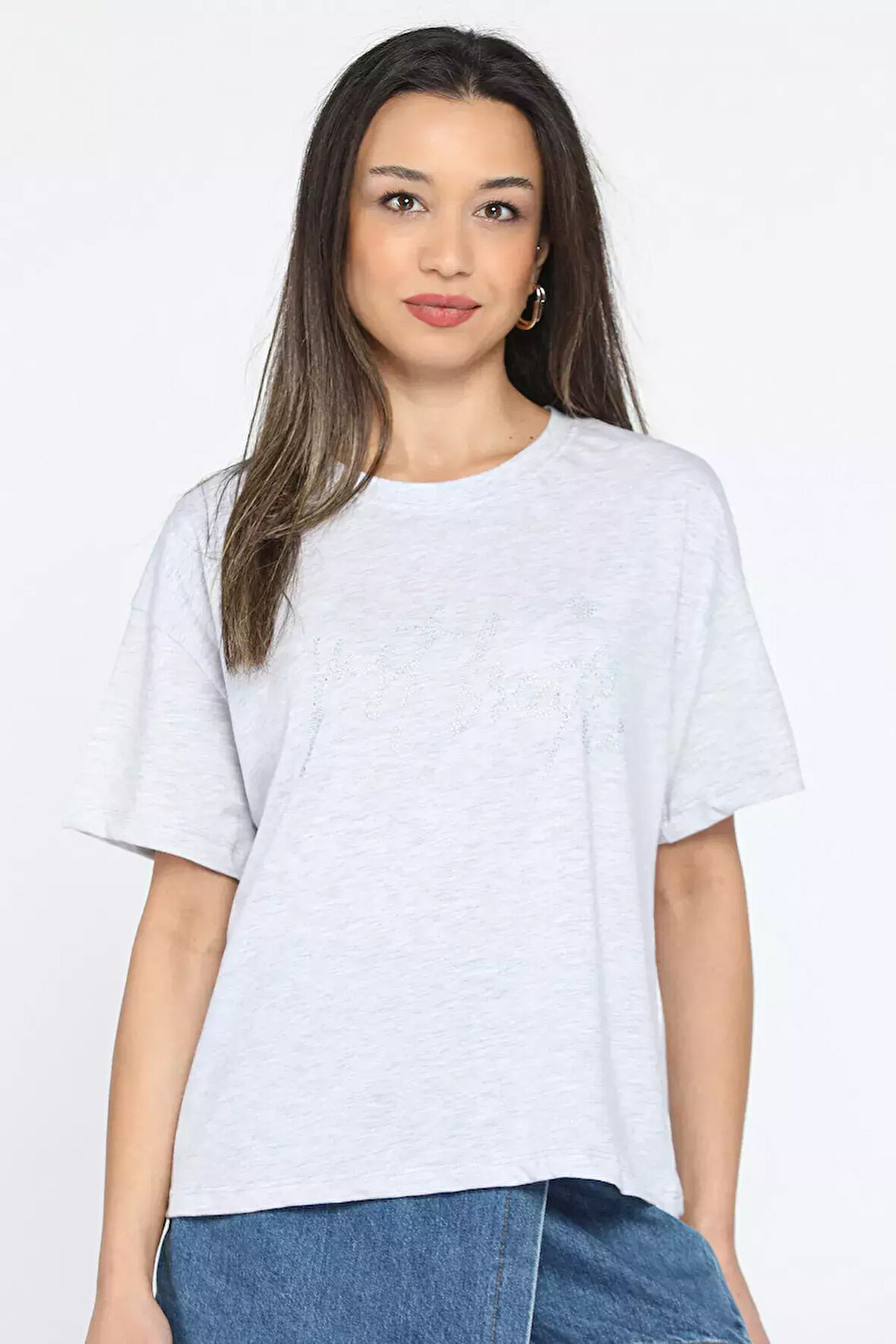 Taş Yazı Baskılı Kadın Tişört