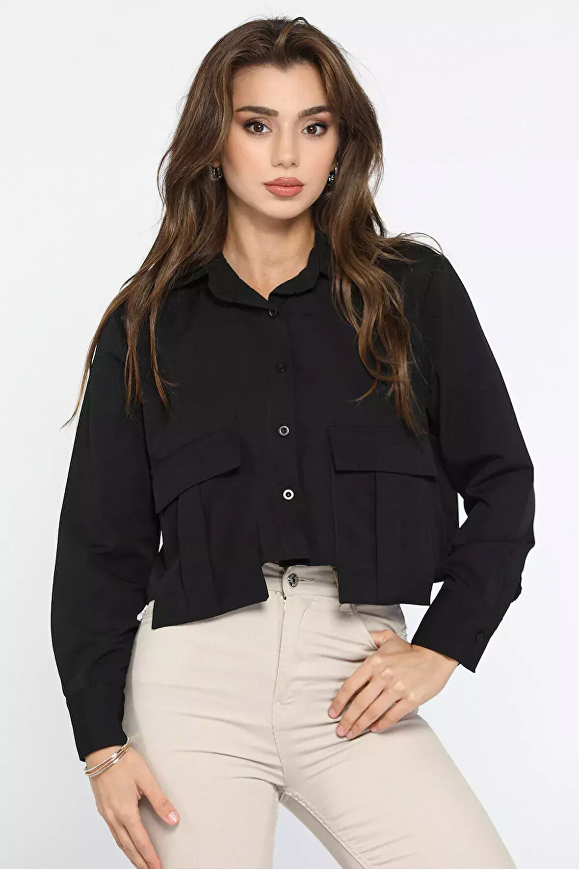 Cepli Salaş Crop Top Gömlek